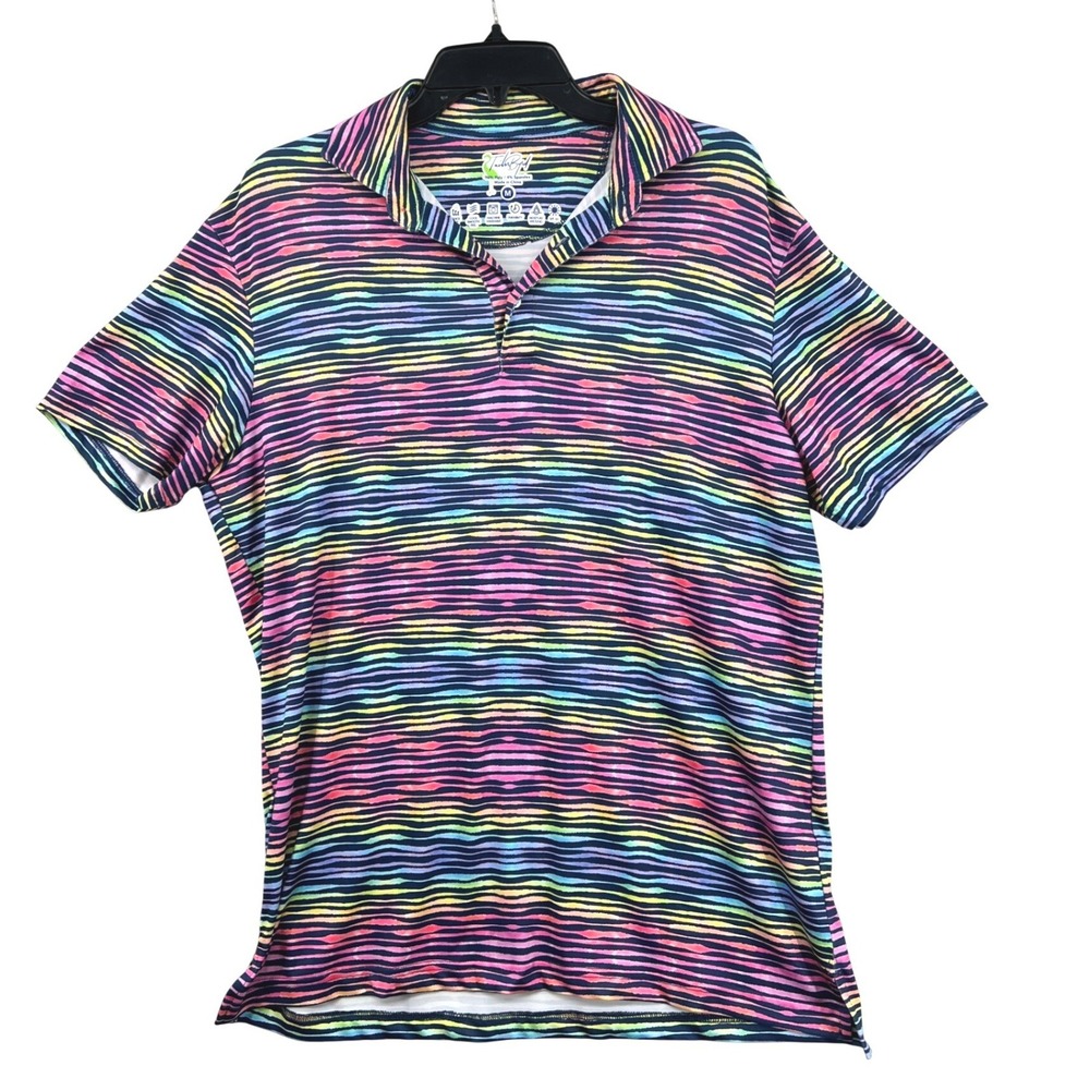 TailorByrd Performance Polo Shirt Size M Multi Color Stripe Flamingo Golf Summer
